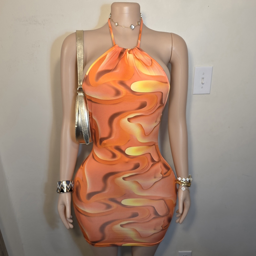 SHEIN Orange Halter Bodycon Dress